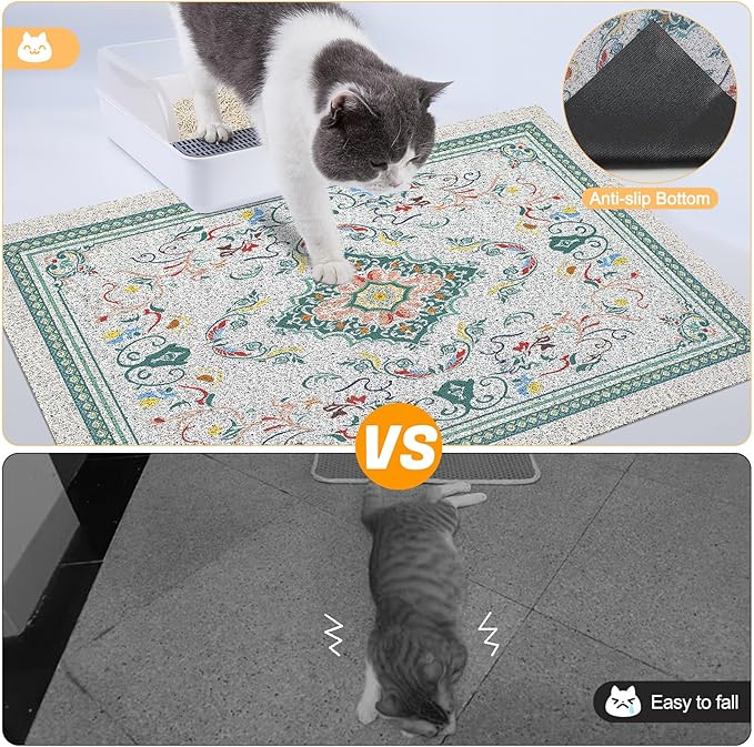 Glittme Cat Litter Mat with Non-Slip Bottom Litter Box Mat 24"X15" Litter Trapping Mat Easy to Clean Washable Cat Food Mat for Kitty,S