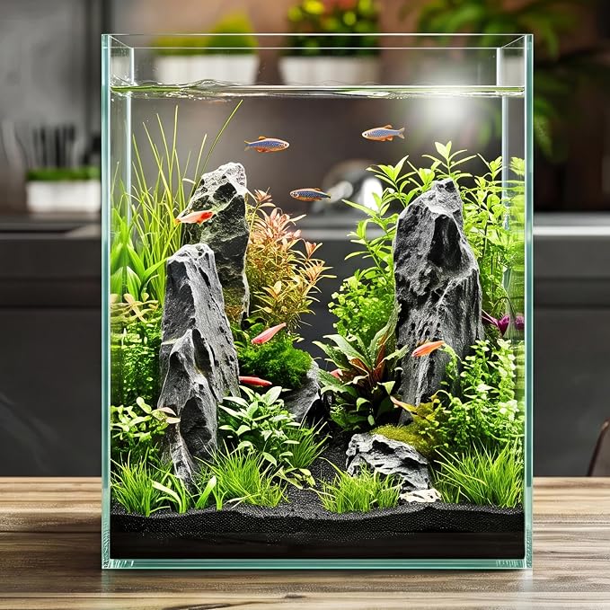 2.16 Gallon Glass Fish Tank, Low Maintenance Small Aquarium for Betta Fish, Snails, Shrimp & Aquatic Plants