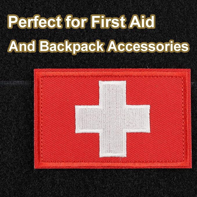 2 PCS First Aid Kit Patch, Medic Red Cross Patch Tactical Medical Patches for Packs Military Bags Backpacks Clothings Jackets Hats Pet Harness (Embroidered, 3x2 in)