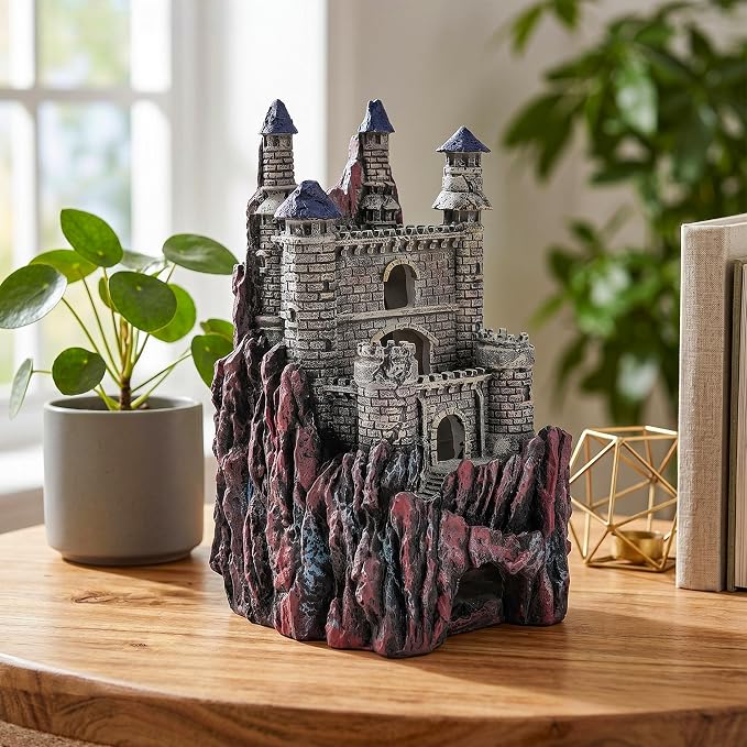 Teaeeno Age-of-Magic Wizard’s Castle Aquarium Décor-Resin for Freshwater and Saltwater Fish Tanks-Large House Ornament Kit -Gnome Fish Tank Decor Aquarium Decor-Charming Mermaid Decor Statue (Purple)