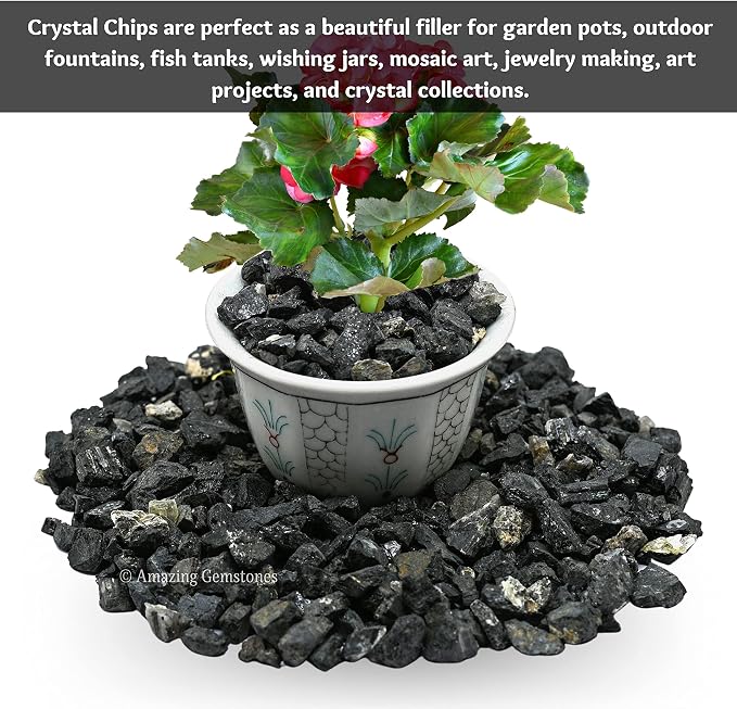 Black Tourmaline Crystal Chips Aquarium Gravel Rocks - Black Tourmaline Chips Bulk Fish Tank Gravel, Small Tumbled Stone Chips and Tiny Crystals for Decoration (Natural AAA Grade Gemstones)
