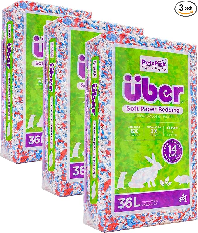 PETSPICK Uber Soft Paper Pet Bedding for Small Animals, Red White & Blue Confetti, 36L (Pack of 3)