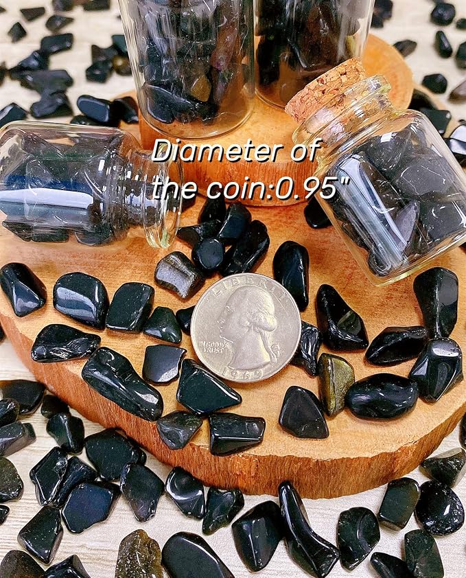 Black Obsidian Crystal Polished Gravel Quartz Stones 0.3-0.4" Pea Chips Stone Natural Crushed Tumbled Rocks Gem for Home Decoration Aquarium Small Tank Plants Vase Filler Landscape Ornament, 0.55 lbs
