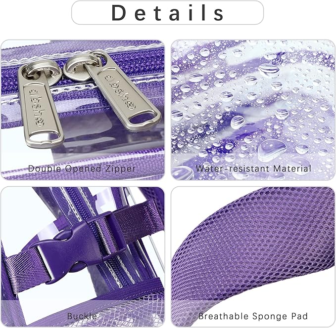 abshoo Large Heavy Duty Clear Backpack For School Bookbag Transparent Multi Pocket Backpacks for Girls (Dark Purple)