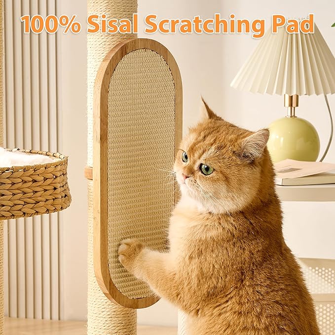 Modern Cat Tree Small Tower with Scratching Post for Indoor, Solid Wood Multifunctional Corner Cat Tree Tower with Bed