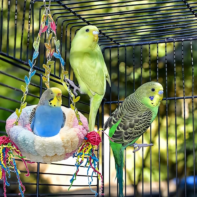 Bird Nest for Cage Bird Breeding Bed Cockatiel Snuggle Nest Parakeet Swing Bed Bird Hanging Hammock Parrot Sleeping Hut for Conure, Budgie, Lovebird, Finch, Small Pets-Pink, Large Size