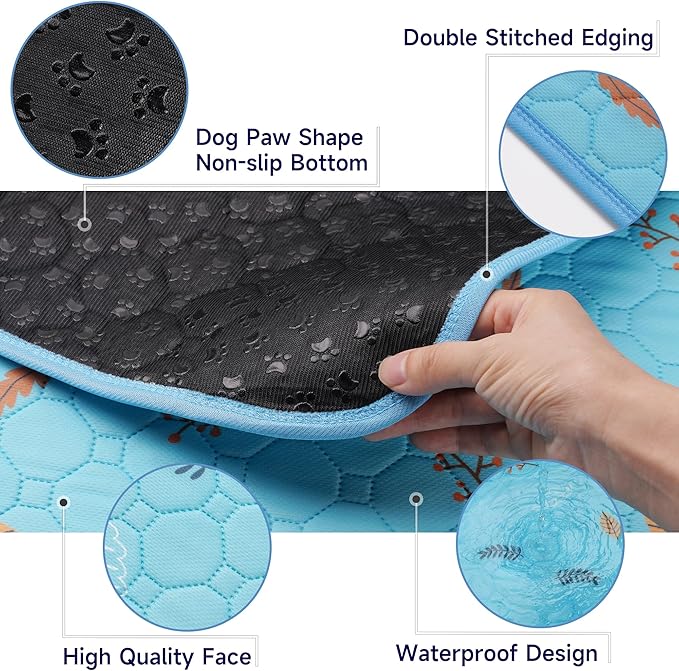 Sunheir Washable Pee Pads for Dogs 2-Pack Reusable Puppy Pads Pet Training Pads, Waterproof Dog Pee Pads for Crate, Whelping Pad, Non-Slip Protects Against Urine Leakage (Leaves - Sky Blue, 31x36)