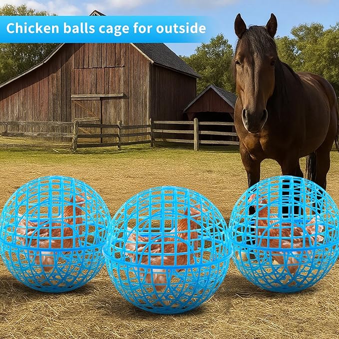 AceOrbit 3 Pcs Chicken Balls Cage 2025 Chicken Orb Ball Cage to Free Range Rolling Movable Poultry Coop Ball, Mobile Safety Globe Cages for Pigeons Rabbits Ducks Outside Roaming(11.02 Inch,Blue)