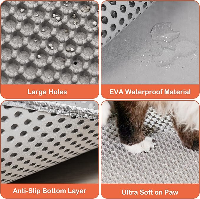 Cat Litter Mat for Litter Box, 30"×21" Double Layer Trapping Mat, Non-Slip Water Proof Kitty Liiter Pad, Grey