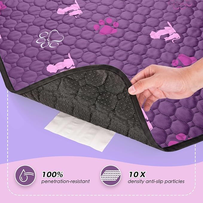 WanpeeGoo Washable Pee Pads for Dogs Mat, 2 Pack Absorbent Reusable Training Dog Pads Pet Puppy Pads, Non-Slip Potty Pads for Whelping, Playpen, Crate, Bed, Purple 32"x52"