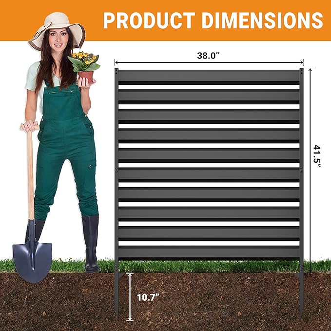 CJF Outdoor Privacy Screens, 42" H x 38" W Air Metal Conditioner Fence Panels, Pool Equipment Enclosure, Trash Can Screens Fence Kit for Outside Backyard Patio(Black/1-Panel)
