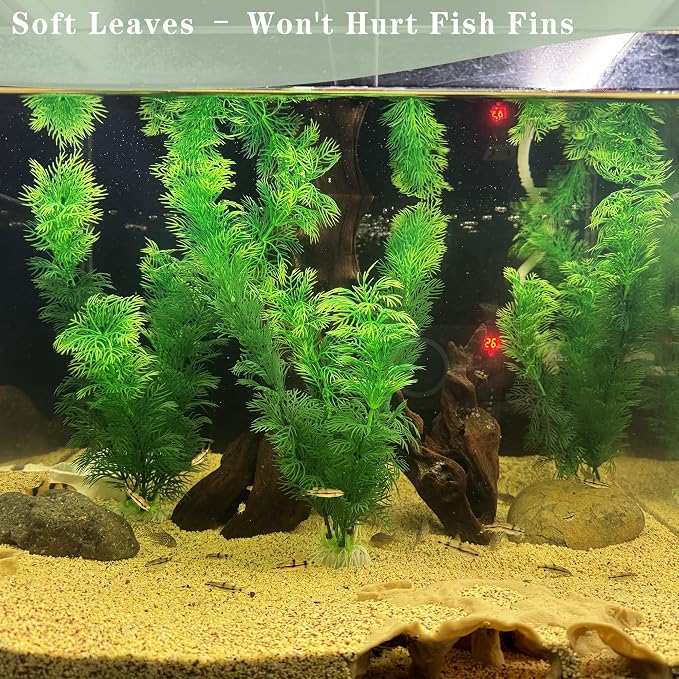 LIYAOLI Aquarium Artificial Plants 12 Inch 3Pack - Tall Realistic Fish Tank Plants Decor with Stable Base, Soft Leaves for Betta, Guppy, Shrimp & Tropical Fish, Aquascape Decoration for Silk Aquarium
