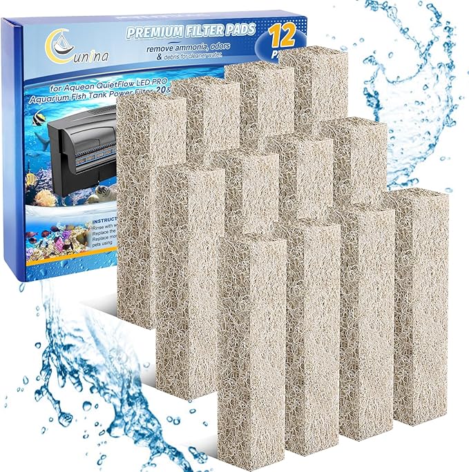 12PCS Ammonia Reducer Filter Pads Compatible with Aqueon Quietflow 20 & 75, Sponge Replacement Filter Cartridges for Aqueon Quietflow LED PRO Aquarium Fish Tank Power Filter