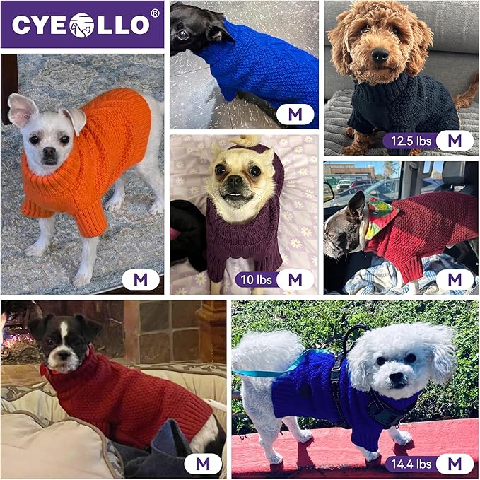 cyeollo Dog Sweater Turtleneck Knitted Sweaters with Long Sleeve Fall Winter Dog Clothes Sweaters for Small Dogs, Beige M