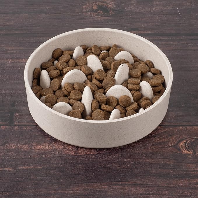Fuzzl Titan Bamboo Slow Feeder Dog Bowl Large with Ultra Grip Rubber Base Pet Bowl 8 Inch