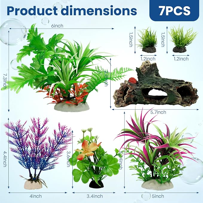 Fish Tank Decorations Artificial Small Resin Hideout Cave Plants | Resin hideout cave for fish tank decor, 6pcs aquarium decoration with lifelike plants, reduce stress for small tropical fish