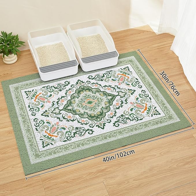 Unicorn Catcher Cat Litter Mat 40" x 30" Non-Slip Litter Box Mat Washable Litter Catcher Mat for Litter Box Indoor Food Mat Supplies Essentials, DarkSeaGreen