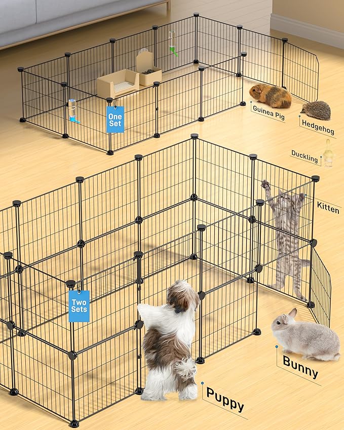 BUCATSTATE 12 Panels Guinea Pig Playpen, Rabbit Playpen Indoor, 56" L x 24" W x 12" H Small Animal Playpen with Door for Guinea Pigs, Bunny, Hedgehogs, Chinchillas