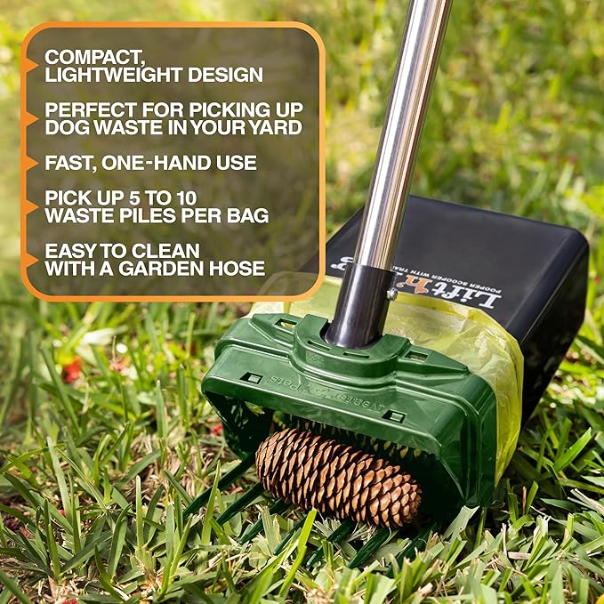 Neater Pet Brands Lift N’ Bag 2.0 Dog Pooper Scooper with Bag Attachment & 22" Pole for Small to Large Dogs, New & Improved Design, 60 Refill Bags, Heavy Duty Dog Poop Scooper for Yard, One-Hand Use