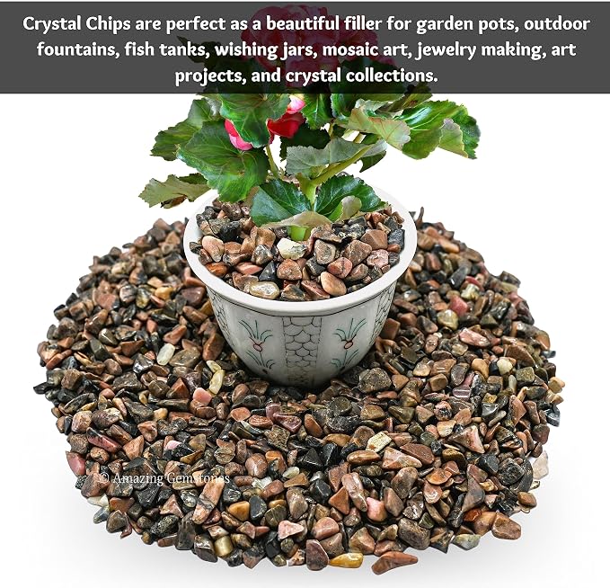 Amazing Gemstone Rhodonite Crystal Chips Aquarium Gravel Rocks - 1000+ Carat Bloodstone Chips Bulk Fish Tank Gravel, Small Tumbled Stone Chips and Tiny Crystals for Decoration (AAA Grade Gemstones)