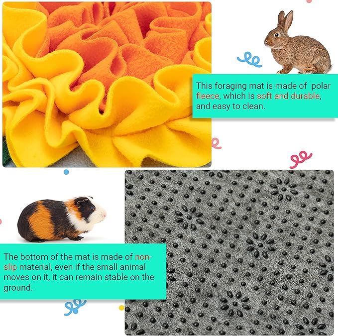 Rabbit Hay Feeder - Interactive Polar Fleece Pet Foraging Mat Toy Indoor for Guinea Pig Bunny Chinchillas Hamster Ferrets Small Animals - Anti Slip Feeding Mat Treat Dispenser Machine Washable