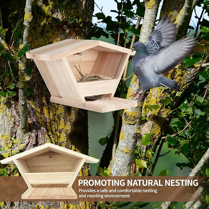 Wooden Dove Nesting Box with Triangular Opening - Outdoor Bird House for Doves to Nest and Roost, Flawless Garden Decor