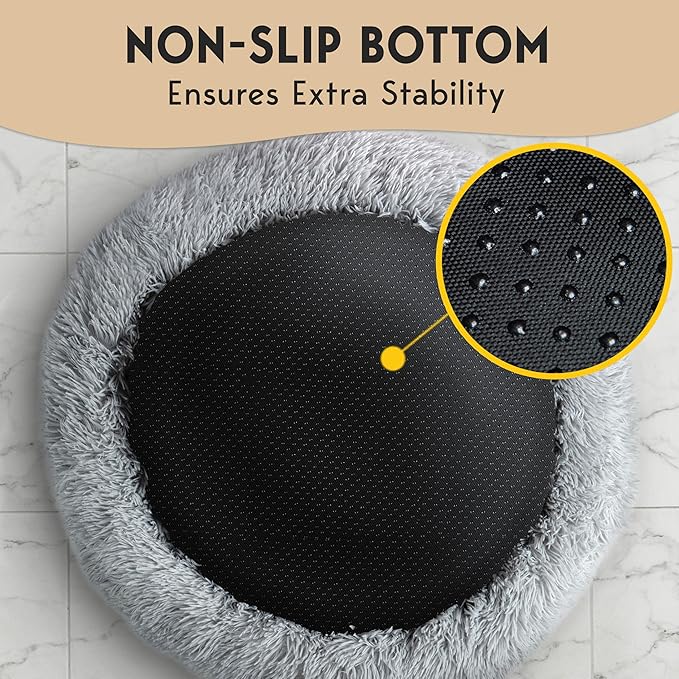 PetJett XL Dog Beds for Large Sized Dog - 45'' Extra Large Dog Bed, Anti-Slip & Washable Super Soft Round Donut Bed, Fluffy Faux Fur Anti-Anxiety Premium Comfort Pet Bed, Fits Dogs up to 120 lbs