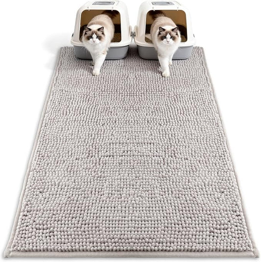 Pieviev Chenille Cat Litter Mat for Litter Box, 48"x36" Soft Ultra Absorbent Mat, Waterproof & Non-Slip, Easy to Clean Litter Trapping Mat for Indoor Cats, Gray