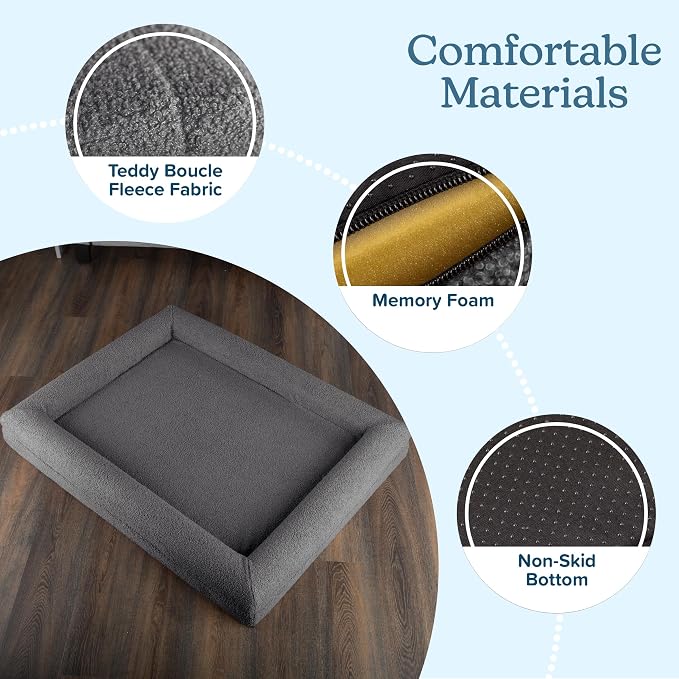 Orthopedic Dog Bed - 45x36 Inch Large Dog Bed with Supportive Bolster, Nonslip Bottom, and Removable Washable Cover - Memory Foam Pet Beds for Large Dogs - Pet Products by PETMAKER (Gray)
