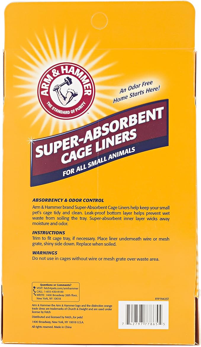 Arm & Hammer Super Absorbent Cage Liners for Guinea Pigs, Hamsters, Rabbits & Small Animals, Odor Control Cage Tray Liners for Wire or Mesh Grate Cages, Trim to Fit, 7 Count