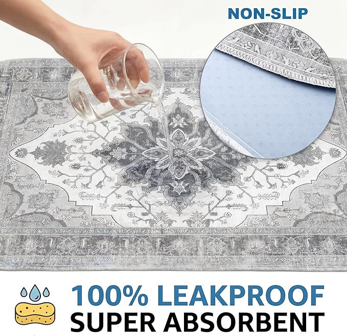 Washable Guinea Pig Pee Pads，Absorbent Reusable Guinea Pig Cage Liners，Waterproof,Leak-Proof & Non-Slip Potty Pads for Small Animals Rabbit Hamster Rat(Gray Floral, 24" x48" )