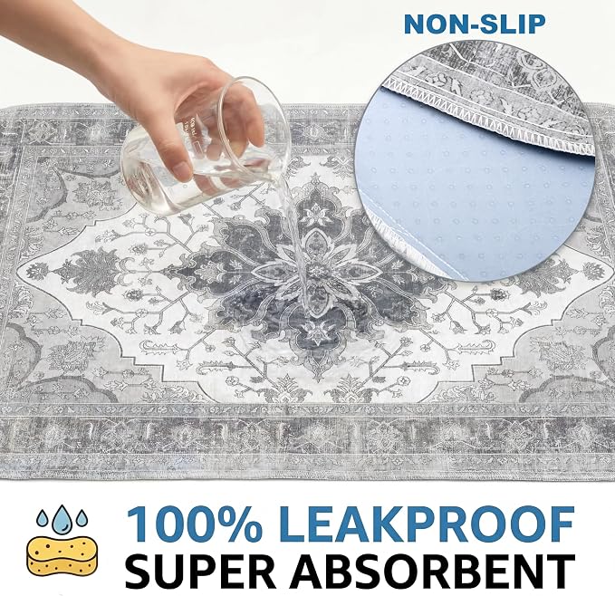 Washable Pee Pads for Dogs,Great Urine Absorbent Reusable Puppy Training Pads,Waterproof,Leak-Proof & Non-Slip Potty Pads for Whelping,Crate,Playpen,Bed.(Gray Floral,31"x36")