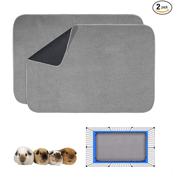 Guinea Pig Cage Liner, 2 Pack - Washable, Reusable, Leakproof Fleece Bedding Pads for Small Animals with Anti-Slip Bottom - for C&C 2X3 Area, Gray