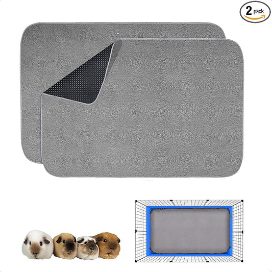 Guinea Pig Cage Liner, 2 Pack - Washable, Reusable, Leakproof Fleece Bedding Pads for Small Animals with Anti-Slip Bottom - for C&C 2X3 Area, Gray