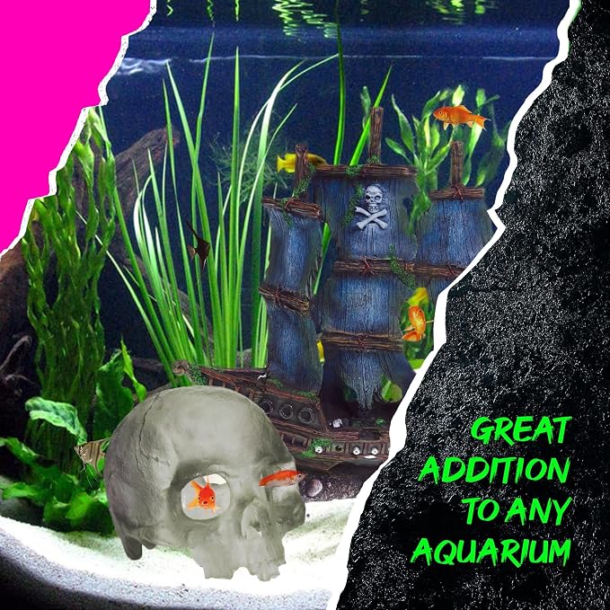 Spooky Skull Décor, Premium Aquarium Resin Skull, Fish Tank Skull Decoration, Unique and Durable Snake/Reptile Hide, Halloween Aquarium Décor for Small Pets, Perfect for Terrarium Décor
