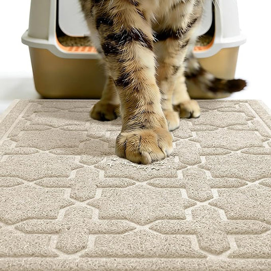 Yimobra Cat Litter Mat, Litter Trapping Waterproof Non Slip PVC Mat, Scatter Control Easy Clean for Litter Box, 47"x36", Beige