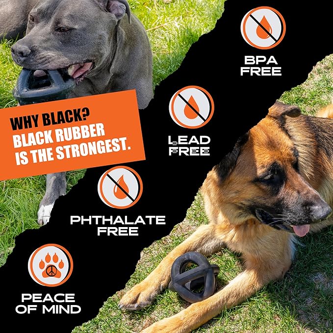 Monster K9 Ultra Durable Dog Ball - Lifetime Guaranteed - Tough, Heavy Duty Dog Toy for Aggressive Chewers - Safe Non-Toxic Natural Rubber - Chew, Tug & Fetch - Med/Large Breed, 5.5”