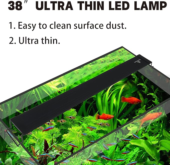 WaterRebirth Ultra-Slim Full Spectrum LED Aquarium Light with Adjustable Brackets,1250LM 30W for 36Inch to 42Inch Fish Tank Lighting Fresh Water