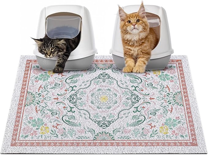 Glittme Cat Litter Mat with Non-Slip Bottom Litter Box Mat 33"X22" Litter Trapping Mat Easy to Clean Washable Cat Food Mat for Kitty,L