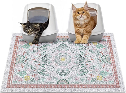 Glittme Cat Litter Mat with Non-Slip Bottom Litter Box Mat 33"X22" Litter Trapping Mat Easy to Clean Washable Cat Food Mat for Kitty,L