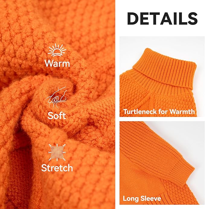 cyeollo Dog Sweater Pullover Turtleneck for Dogs, Classic Knitwear Fall Winter Cold Weather Dog Clothes Warm Pet Apparel Small Medium Large Pet Sweaters, Orange XL