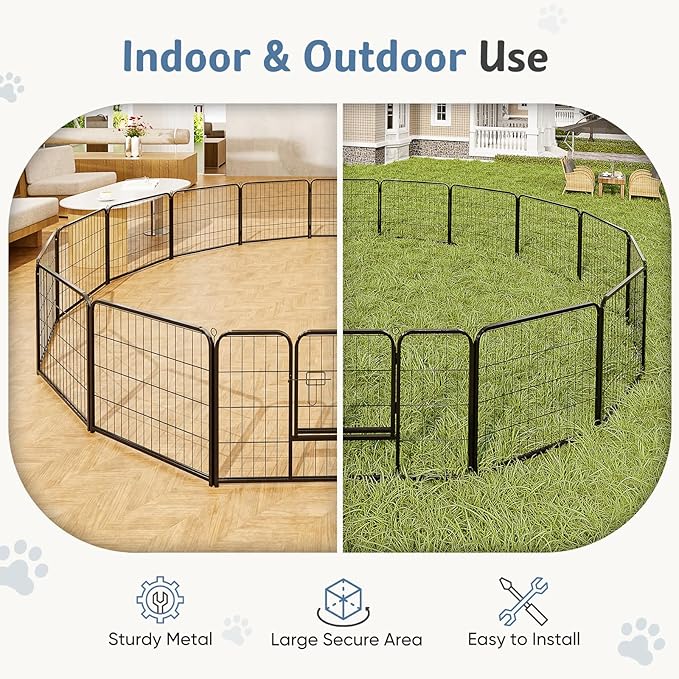 DUMOS Dog Playpen Indoor, Metal 24 Inch 40 Panels Foldable Pet Fence with Door, Outdoor Small Medium Large Dog Puppy Portable Exercise Play Pen for RV Camping, Trips, Play Yard