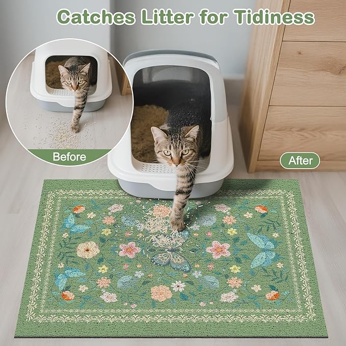 Unicorn Catcher 33x22 inches Cat Litter Mat Non-Slip Bottom Litter Box Mat Urine-Proof Soft Litter Mat for Cats Waterproof Pads Protects Floors Cat Mat for Litter Box