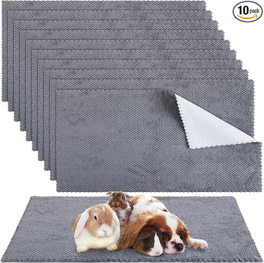 VitalCozy 10 Pcs Guinea Pig Cage Liners Washable Rat Bedding for Guinea Pigs Controlling Absorbent Waterproof Pee Pads Blanket for Rabbits Hamster Small Animal Chinchilla(Grid,14x28 Inch,Gray)