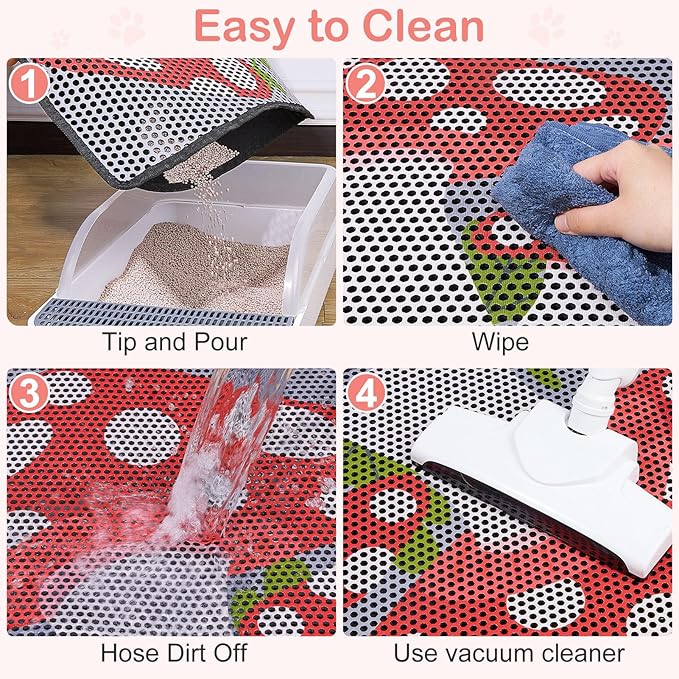 Bienbee Cat Litter Mat, 46"x27" Jumbo Cat Litter Trapping Mat, Double Layer Litter Mat with Non-Slip Rubber Bottom, Urine and Water Proof, Keeps Floors Clean Mushroom XL
