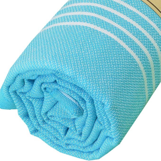 Bersuse Towels Anatolia XL Beach Blanket Throw Blanket Turkish Towel 100% Cotton Extra-Large Quick-Dry Lightweight Premium Peshtemal Towel - 61x82 Inches, Turquoise (Set of 6)