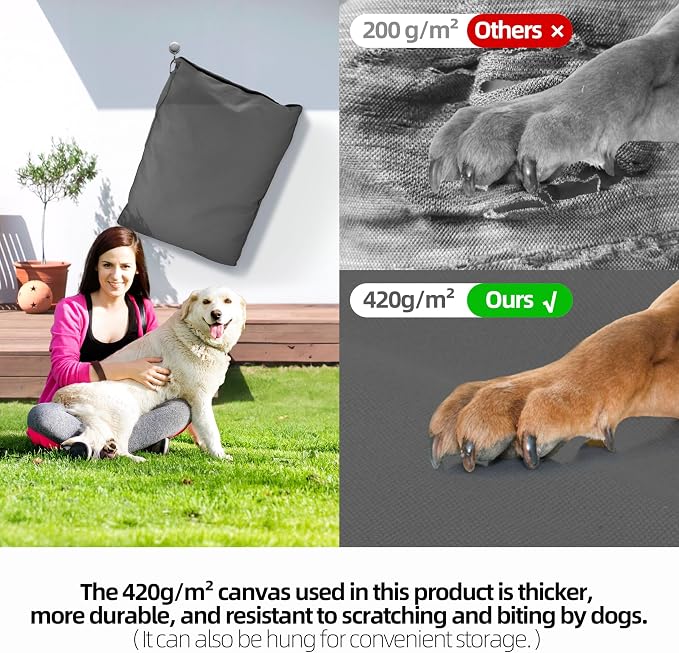 47 Inch Durable Indestructible Dog Bed for XXL Dogs, Outdoor Canvas Chew Proof Pet Crate Mat with Waterproof Washable Removable Cover, Indoor Patio Pet Pad for Crate, Dark Grey