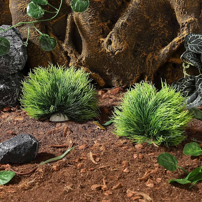 IBWell 2pcs Artificial Aquarium Plants Decor Green Grass Plastic Hideout Waterscape Ornament Fish Tank Accessories for Turtle Betta Hides - Large