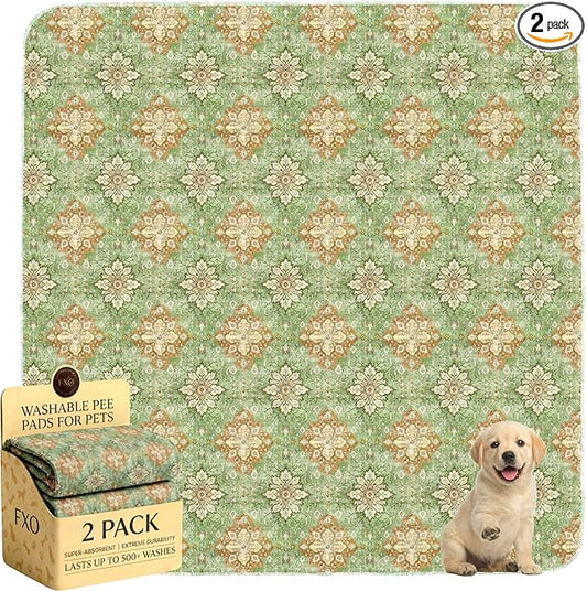 Washable Pee Pads for Dogs,Great Urine Absorbent Reusable Puppy Training Pads,Waterproof,Leak-Proof & Non-Slip Potty Pads for Whelping,Crate，Playpen，Bed.(Green Floral Flat, 48" x48" )