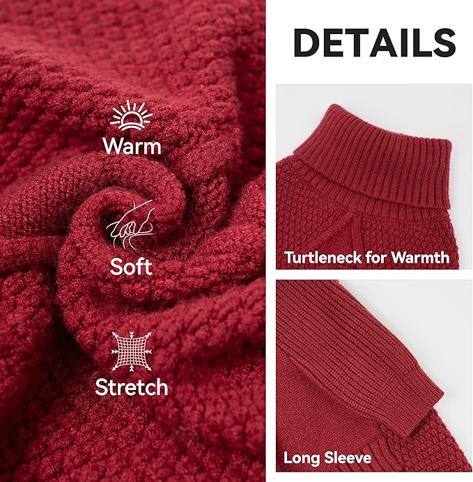 cyeollo Small Dog Christmas Sweater Warm Turtleneck Knitted Pet Winter Dog Clothes with Long Sleeves Puppy Sweaters for Small Dogs